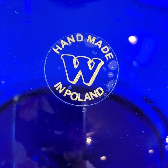 Polish Cobalt Blue Vase Art Glass Hand Blown  Double Handle - Picture 5 of 7